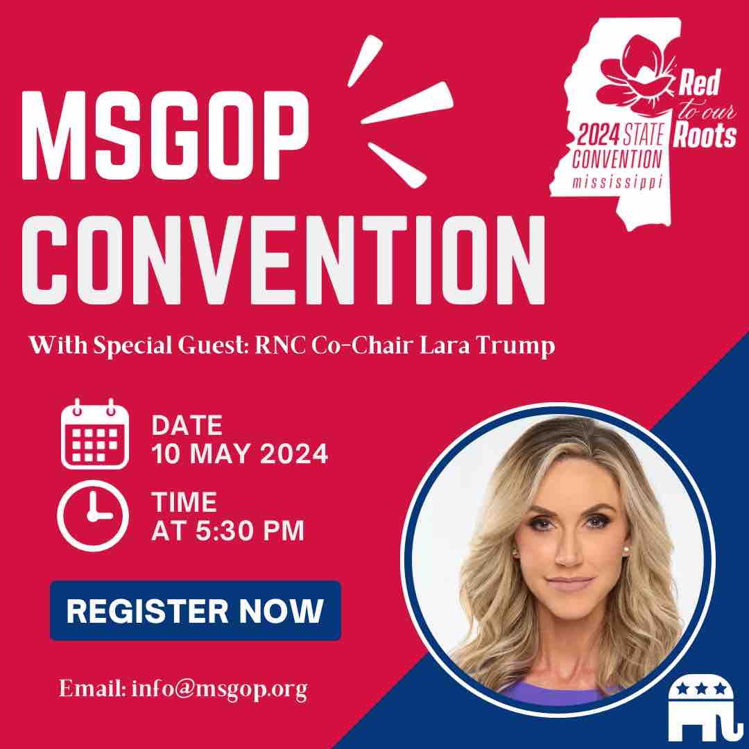🚨 MAJOR ANNOUNCEMENT 🚨 

RNC Co-Chair Lara Trump is coming to the MSGOP Chairman’s Reception on May 10! RSVP at the link below! 

eventbrite.com/e/2024-msgop-c…