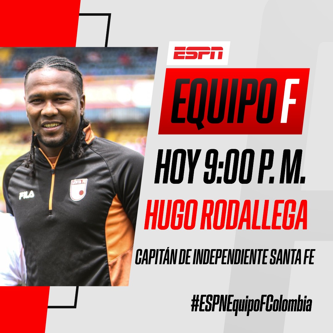 Hoy el capitán de Independiente Santa Fe @hugol1120 estará en #EspnEquipoFColombia para que estén súper pendientes! 9:00 pm por @ESPNColombia