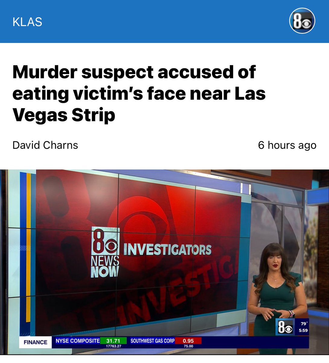 LAS VEGAS (KLAS) — A man allegedly murdered another man at a bus stop near the Las Vegas Strip, eating his victim’s face in the process, according to documents the 8 News Now Investigators obtained. Colin Czech, 29, faces a charge of open murder. 8newsnow.com/investigators/…
