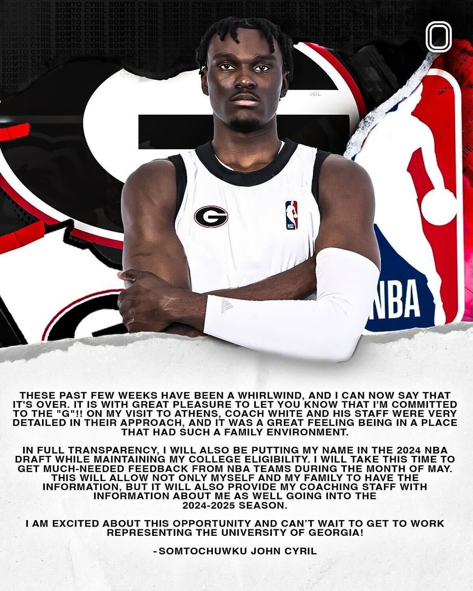 Somto Cyril has committed to GEORGIA & DECLARED for the 2024 NBA DRAFT 💯 @somto_cyril