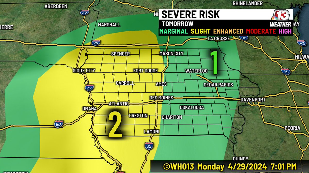 We have a chance for more strong storms tomorrow afternoon and evening. Right now there is a level 2 (Slight) chance for storms with damaging wind and large hail. An isolated tornado is also possible.
