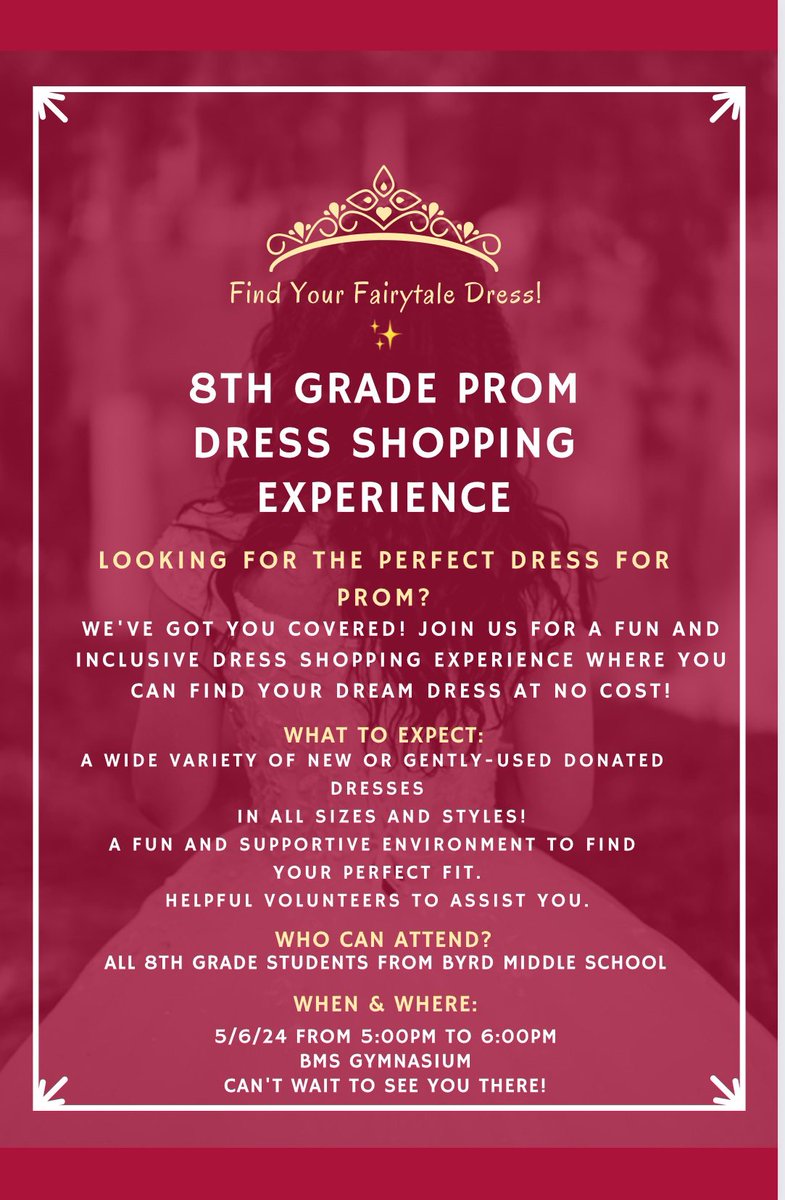 Attention 8th grade 📣 Prom is quickly approaching. Please see the flyer below and contact Coach @AndreaFranklin_ for more information 💫