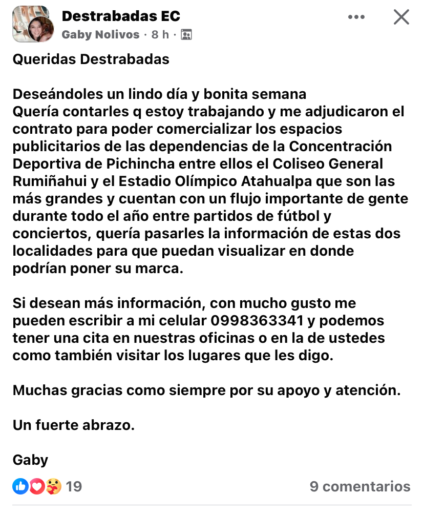 @EstebanOrtiz11 @SDQuito_Oficial Creo que son varias personas que están dedicadas a la venta de la publicidad @samyepezf