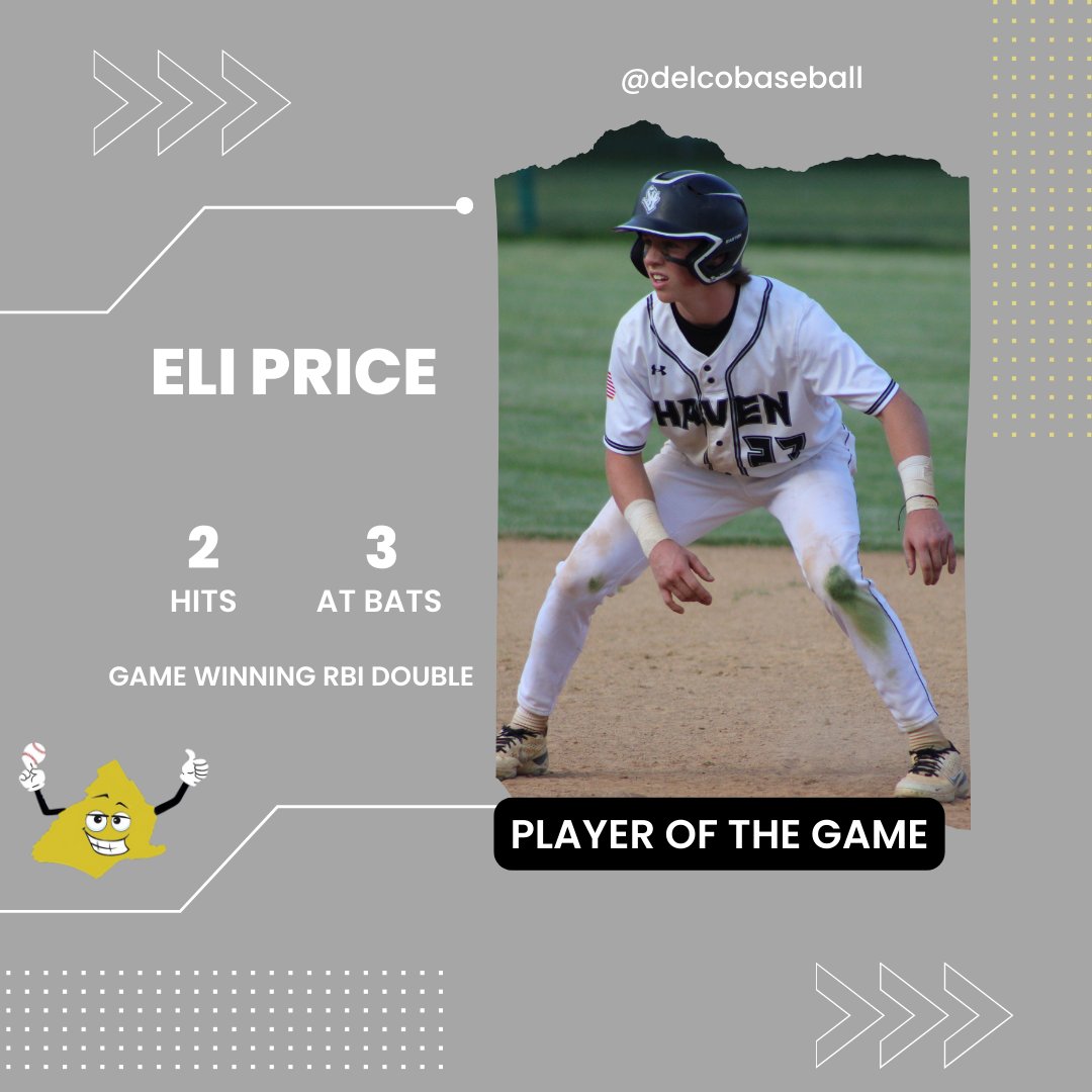We have our first hitter taking home the player of the game award for our game of the week! Eli Price went 2/3 with the game-winning double as #3 Strath Haven took down #4 Haverford 3-2 this afternoon