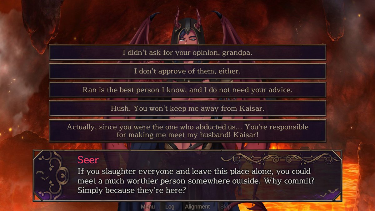 I've made some progress developing the next chapter of Demonheart: The Cursed Trial 😇 😈
P. S. I was testing as an MC who loves Kaisar, so that's why the husband option appeared. It would be a bit too much if you aren't romancing him 😂
#visualnovel #otome #otomegame #vn