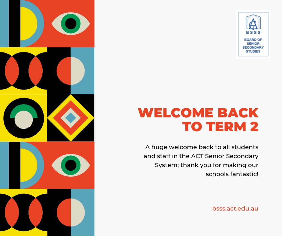 ACT_BSSS's tweet image. Welcome back to term 2 for everyone in ACT Senior Secondary schools.