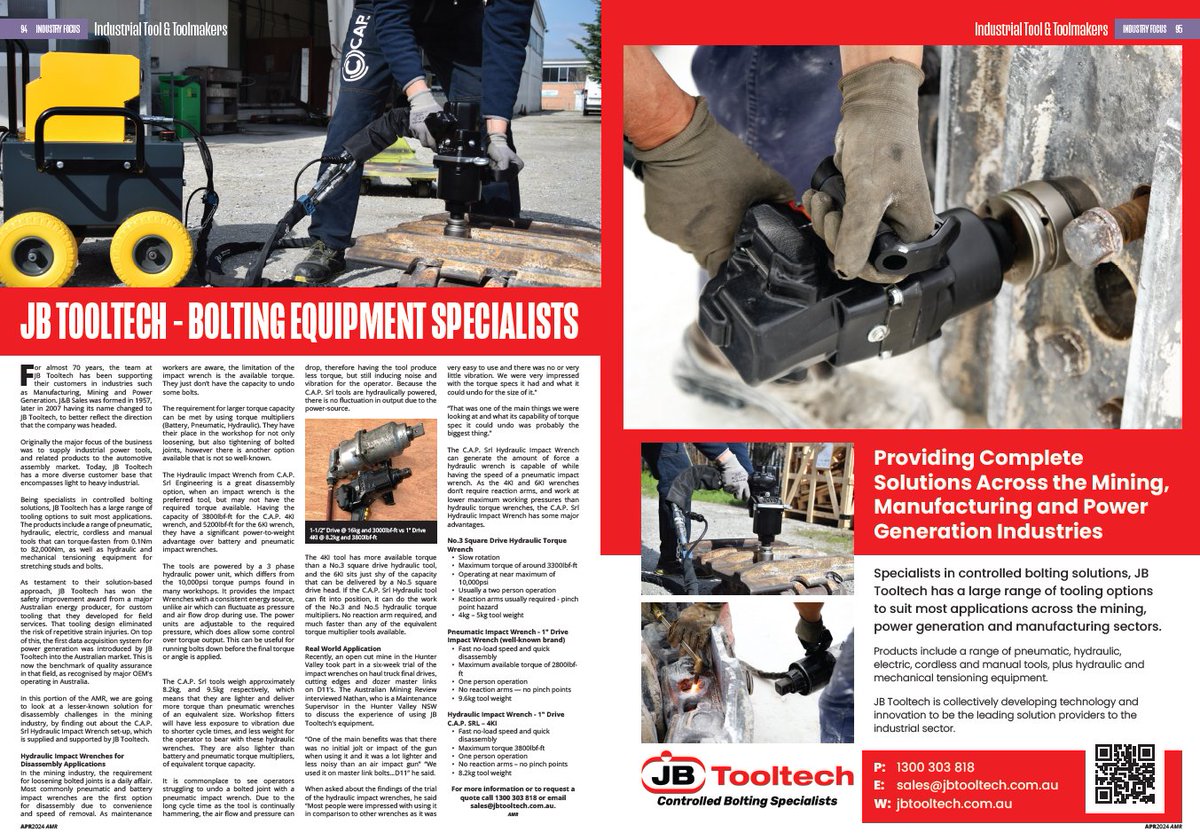 Read article: australianminingreview.com.au/latest/#page=1
JB Tooltech Pty Ltd | Bolting equipment specialists

#australianminingreview #mining #miningnews