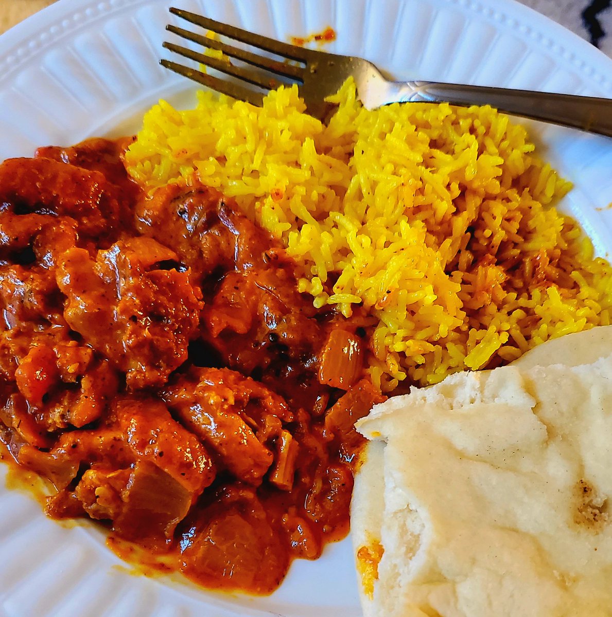 Dinner tonight is @foodwishes Chicken Tikka Masala and Golden Butter rice. Only regret is buying off the shelf, national brand, naan. This meal deserved proper naan.