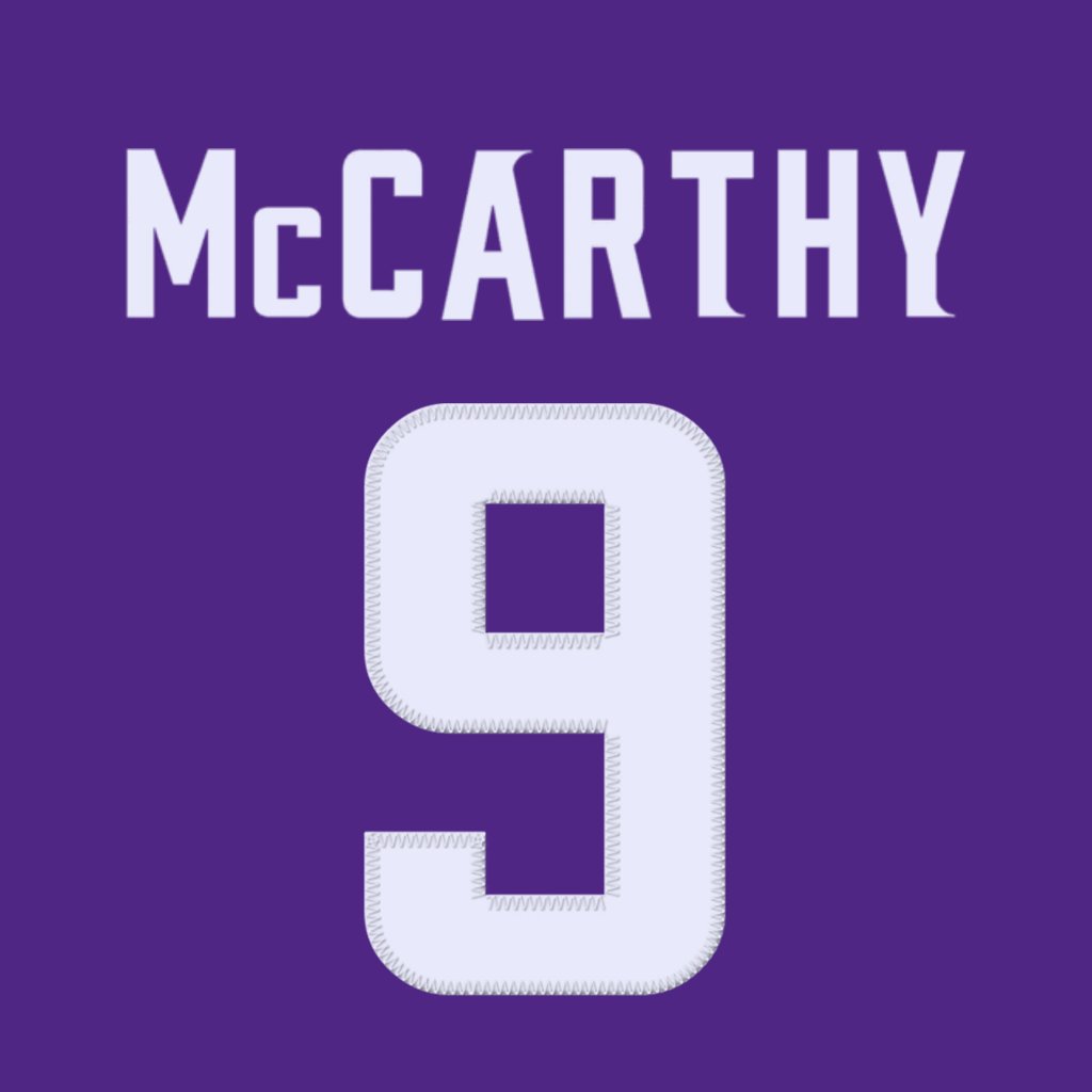 Minnesota Vikings QB J.J. McCarthy (@jjmccarthy09) is wearing number 9. Last assigned to Trishton Jackson. #Skol