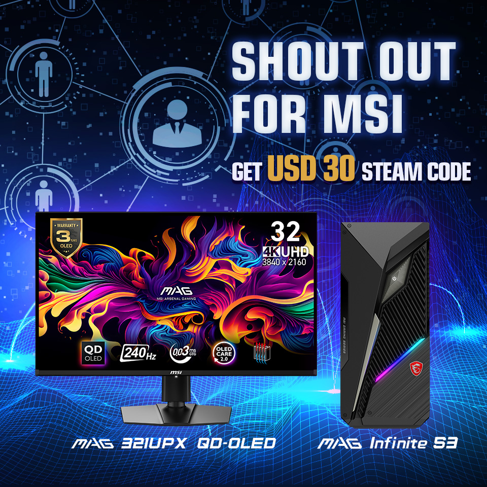 Don't miss out on the chance to get a $30 Steam code by sharing your MSI product experience with us! 

More information 👉 msi.gm/ShoutOutForMSI…

#ShoutOutForMSI #MSI #MSIQDOLED