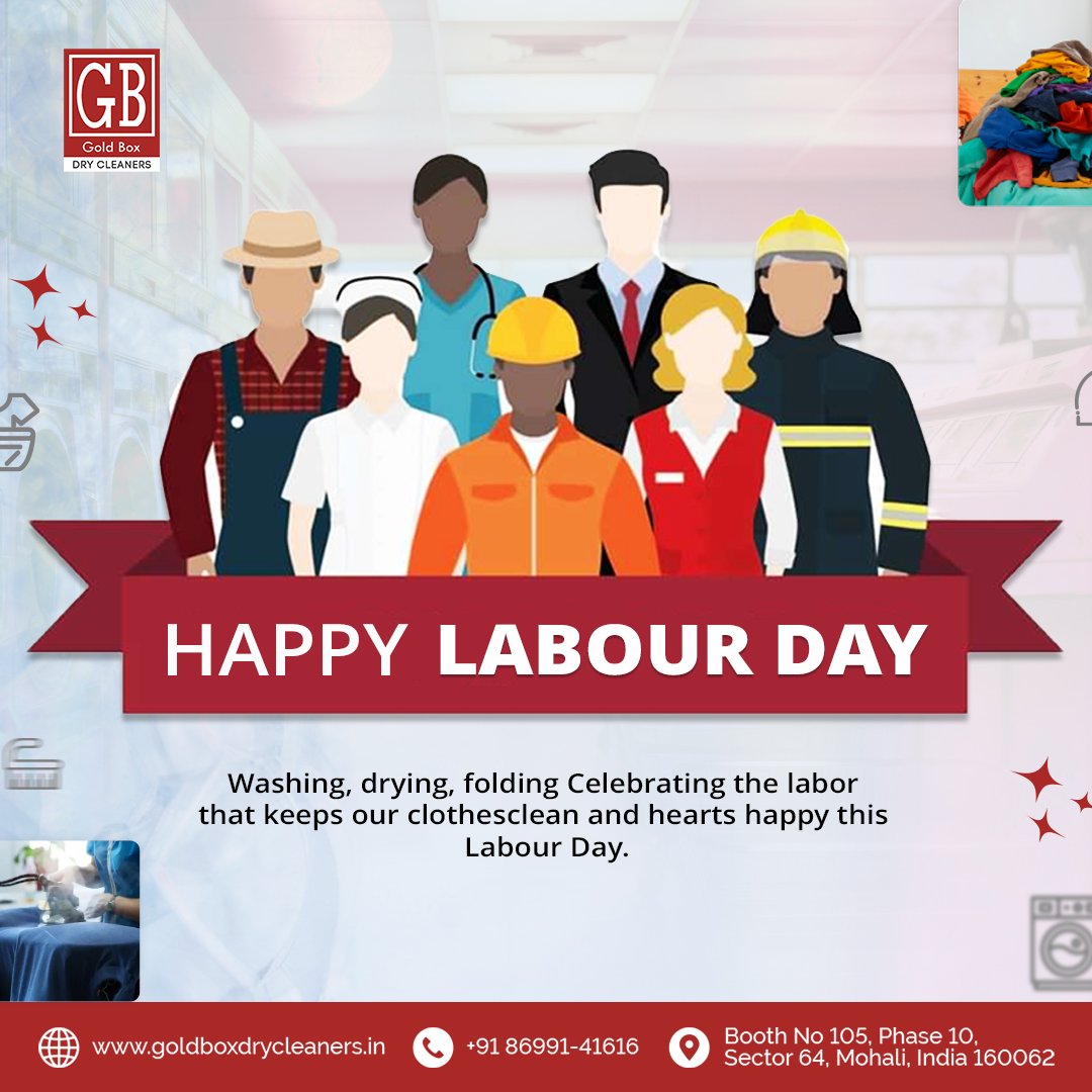 Happy Labour Day to all the hardworking individuals out there! 💼👷‍♂️

Call us at☎️ 8699141616 or Visit at 📍 goldboxdrycleaners.in
#GoldBoxLuxuryCare #BusinessImageUpgrade #CommercialDryCleaning #ProfessionalCleaningServices #DryCleaningExperts #QualityService #labourday