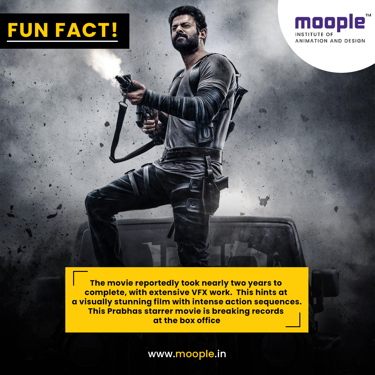 Prabhas strikes gold again with 'Salaar' - breaking records and hearts alike!
👉Apply now:-moople.in/enquire-online
☎Contact:-9831808080
#moople #animation #animationart #animation3d #animationstudio #animationdesign
#funfact