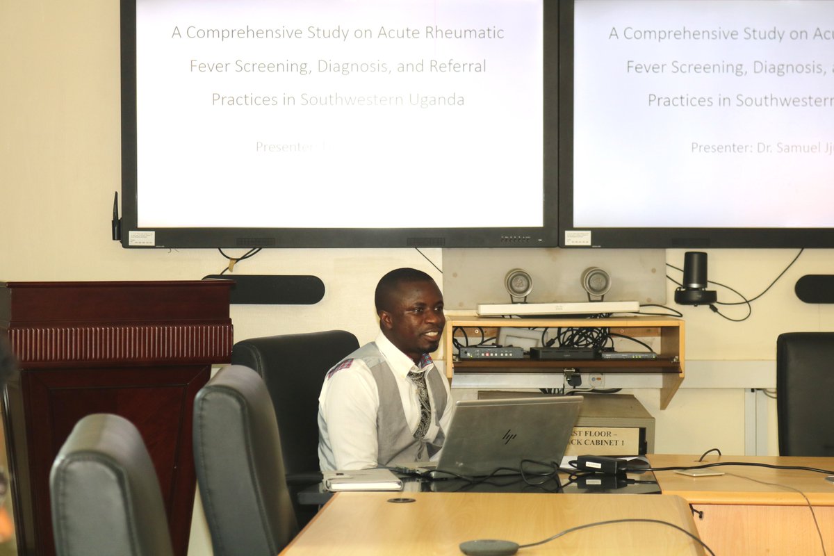 #HappeningNow - Masters research interviews  for the Impact Program on #Rheumatic Heart Disease. Candidate 1 is Dr. Samuel Jjunju whose proposed study aims to comprehensively examine Acute Rheumatic Fever screening, diagnosis &amp; referral practices in southwestern Uganda.