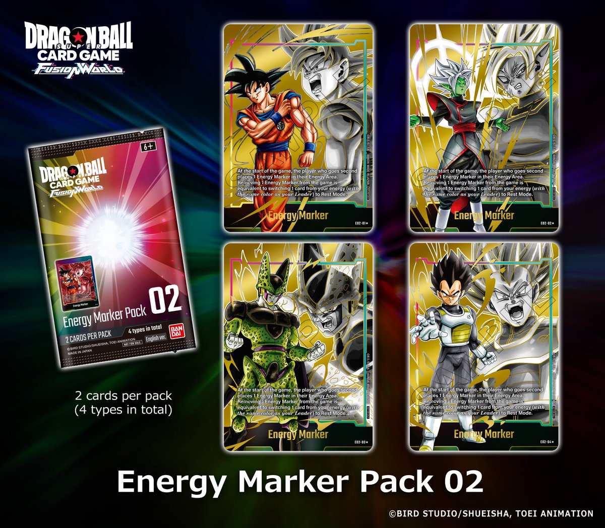 [Prize Reveal]
If you didn’t see it on the website yet here’s a look at more of the prizes!
This time is the Alt-Art ver. cards that you might get in the prize, Energy Marker Pack 02!
What do you think?
Event details: dbs-cardgame.com/fw/en/events/
#dbfw
#fusionworld
#dbscardgame