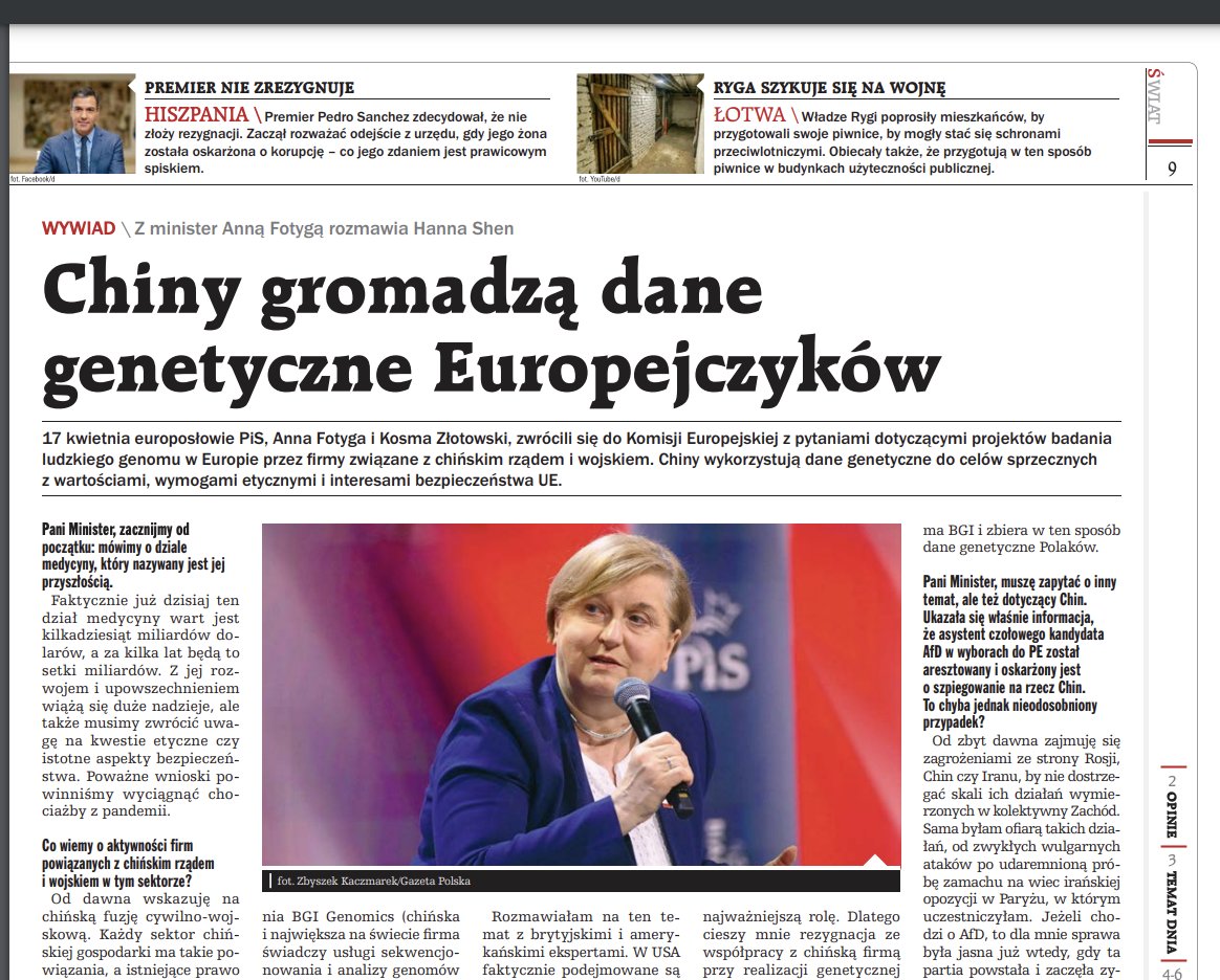 W @GPCodziennie wywiad z europoseł @AnnaFotyga_PE o jednym z tych zagrożeń chińskich, o których zbyt mało się mówi - Chiny gromadzą dane genetyczne Europejczyków. gpcodziennie.pl/823776-chiny-g…