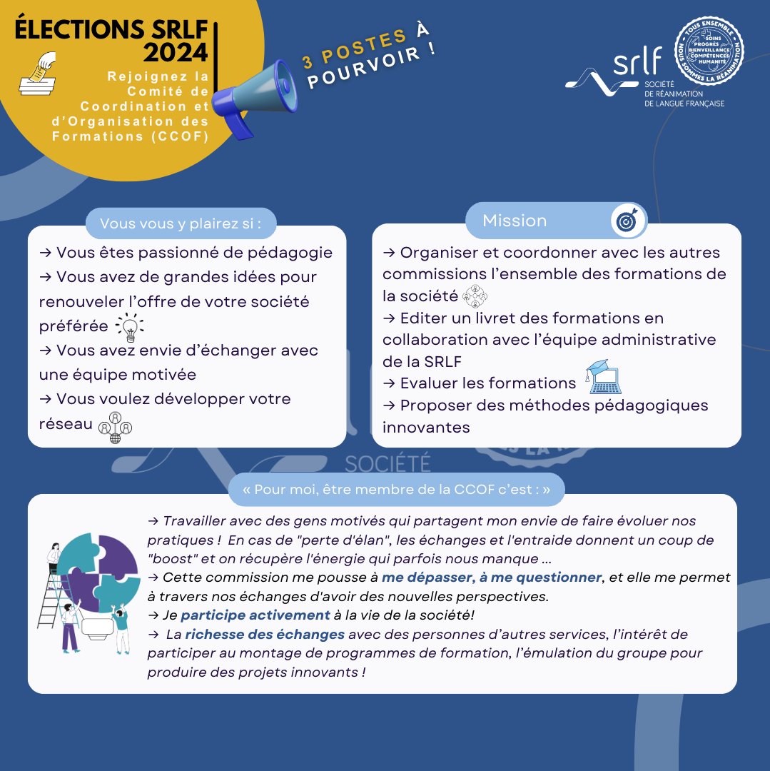 Elections SRLF 2024 : candidatez au CCOF ! 😀
CV+LM+Formulaire sur  👉 zurl.co/oFB7 
Liste de tous les posts à pouvoir : zurl.co/ESgM 
#SRLF #Formations #Masterclass