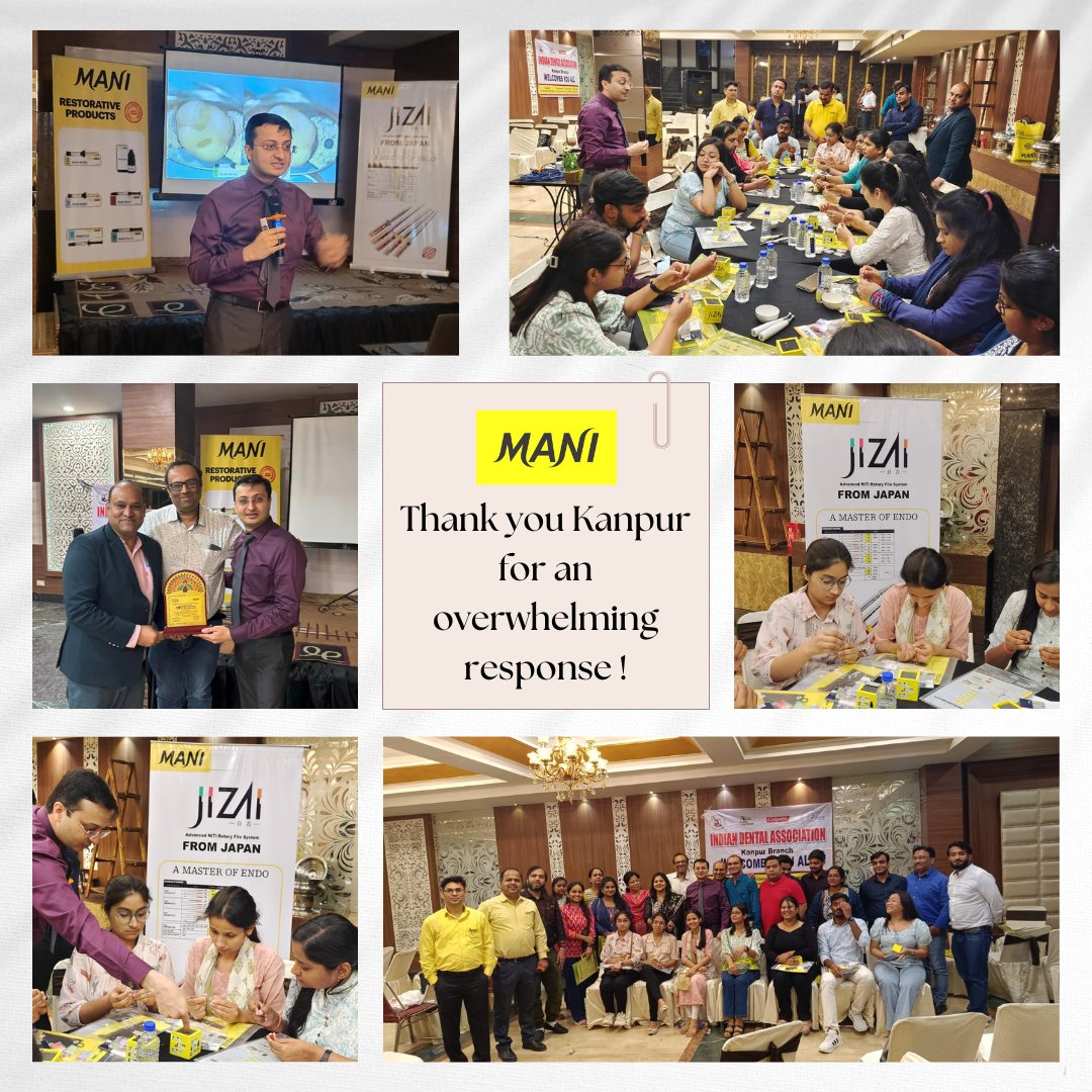 Thanks to IDA Kanpur Branch and Delegates for an overwhelming response to CDE Workshop 'Change That Make You Think- Clinical Updates in Endodontics'. 

JIZAIFY Your Practice !

#MANI #JIZAI #ManiJIZAI #ManiRotaryFiles #RootCanaltreatment #Endodontics #Endodontist