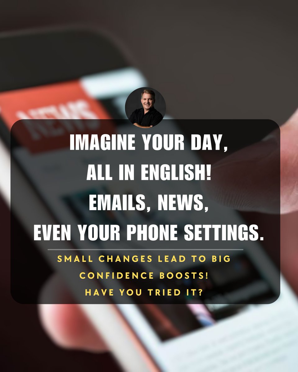 BizEnglishGrant's tweet image. Imagine your day, all in English! 📅 Emails, news, even your phone settings. 

Small changes lead to big confidence boosts! Have you tried it? Share your experience! 

#EnglishEveryday #LanguageChallenge #SmallStepsBigWins #ConfidenceBoost #GrantCoaching