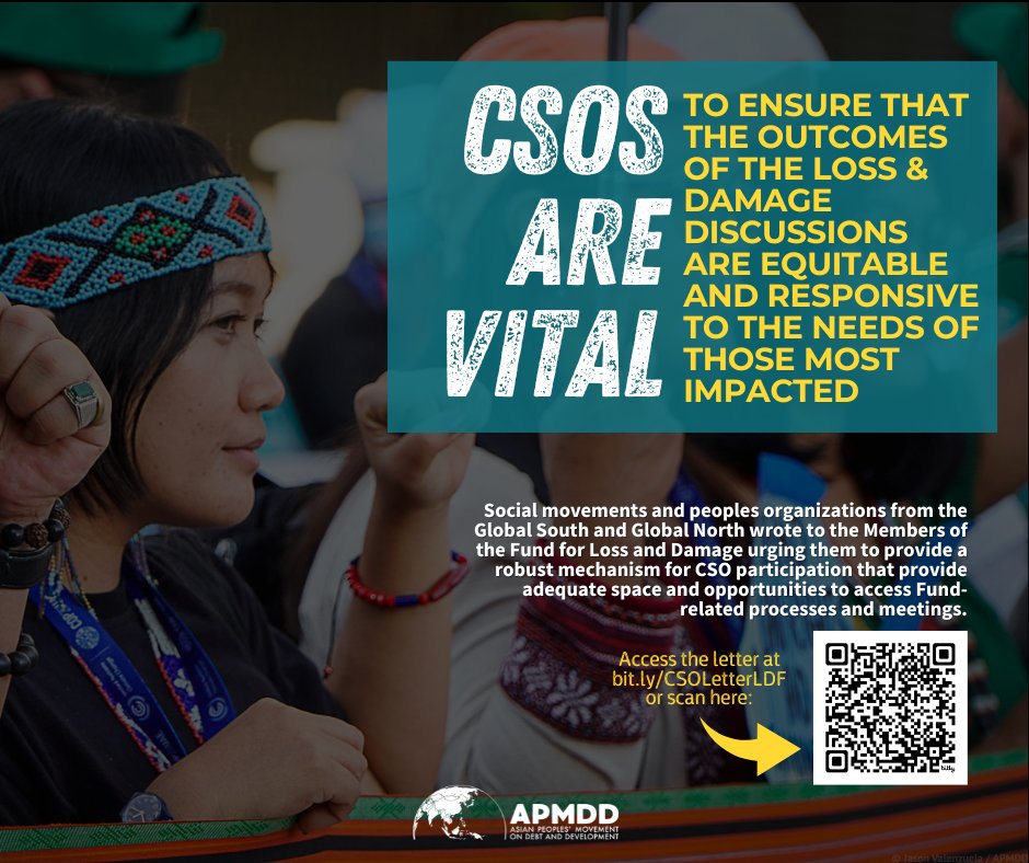 Stand with civil society! ✊🏽 The Fund for #LossAndDamage Board must ensure: ✅robust #CSOparticipation ✅inclusivity ✅transparency and access Hold decision-makers accountable for their obligations! 👊🏽 Read: bit.ly/CSOLetterLDF @UNFCCC @Anto_Baldino @GerardH07 @COP27P