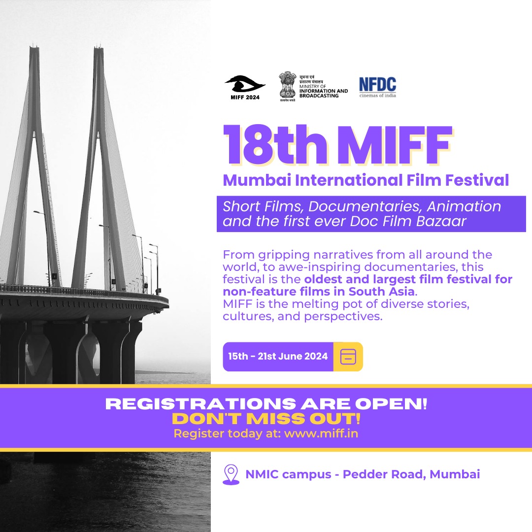 Register today and experience a world of Short Films, Documentaries, Animation, and First-Ever Doc Film Bazaar at the 18th Mumbai International Film Festival. Visit miff.in June 15th-21st, 2024 NMIC Campus, Mumbai.