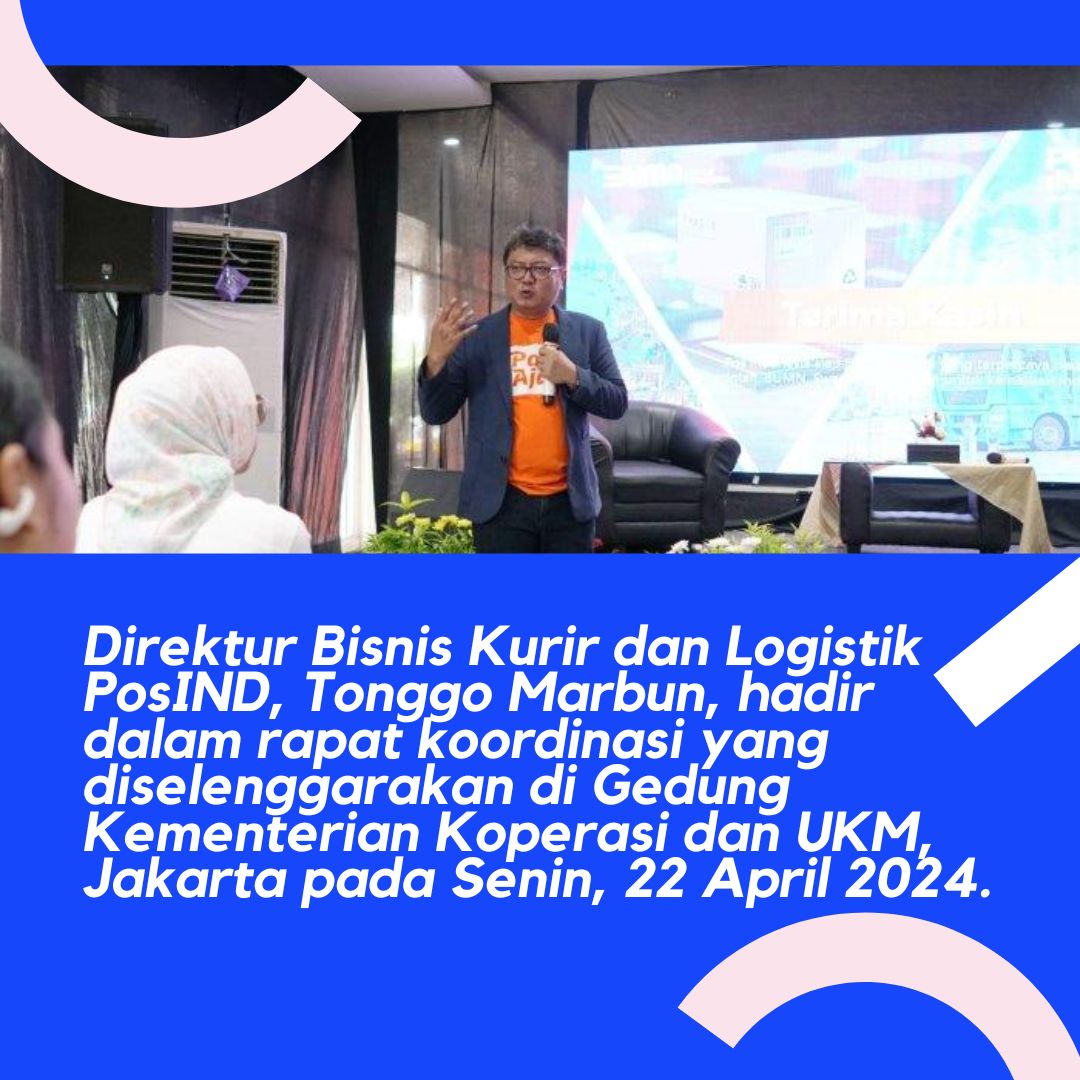 Ailani Delrio (@willa17330) on Twitter photo Direktur Bisnis Kurir dan Logistik #PosIND, Tanggo Marbun, hadir dalam rapat koordinasi yang diselenggarakan di Gedung Kementerian Koperasi dan UKM, Jakarta pada Senin, 22 April 2024.
<a href="/PosIndonesia/">POS INDONESIA</a>
#PosIndonesia Direktur Bisnis Kurir dan Logistik #PosIND, Tanggo Marbun, hadir dalam rapat koordinasi yang diselenggarakan di Gedung Kementerian Koperasi dan UKM, Jakarta pada Senin, 22 April 2024.
<a href="/PosIndonesia/">POS INDONESIA</a>
#PosIndonesia