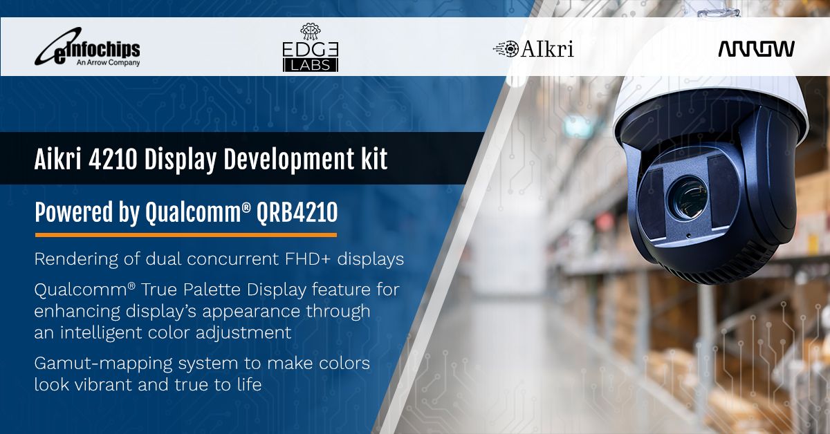 🚀 hubs.li/Q02vjTlL0 ⇛ The Aikri 4210 display development kit is powered by #Qualcomm® QRB4210 based Aikri #SoM. ⇛ The QRB4210 display kit is an ideal choice to kick-start the development of #industrial and #commercial #IoT #applications. #Aikri #QRB4210 #IoTSolutions