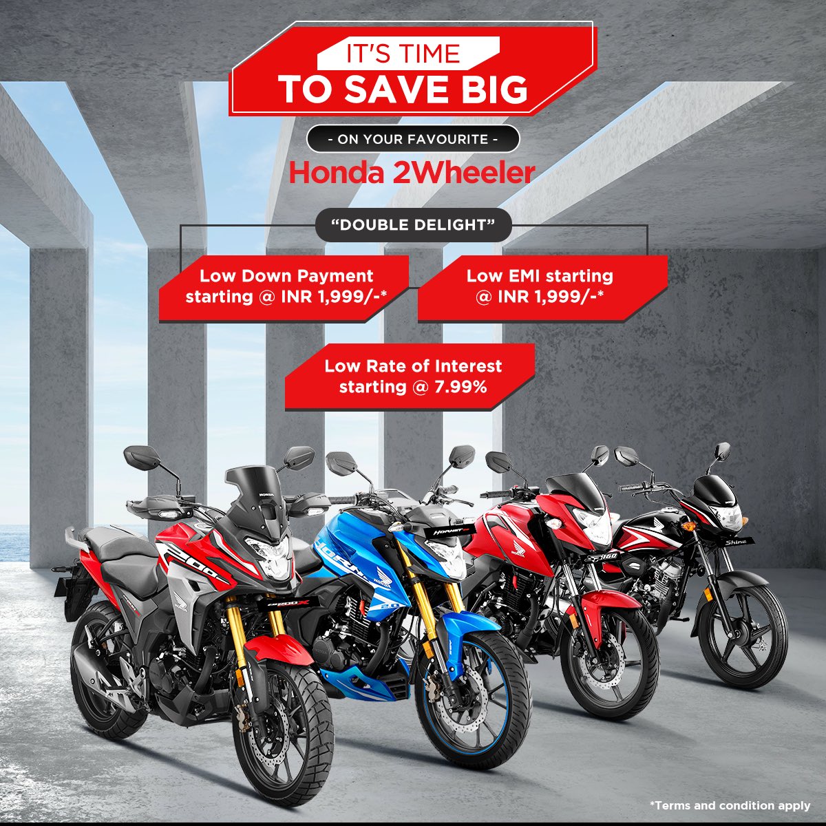 Explore the exclusive Double Delight scheme! Now you can bring your favourite Honda 2Wheeler home with low down payment and EMI starting @ just ₹1999.  

*T&C Apply
For more information, please call on
Sales : 0481-2361900
WhatsApp : 092071 39555
#Honda #ThePowerOfDreams#