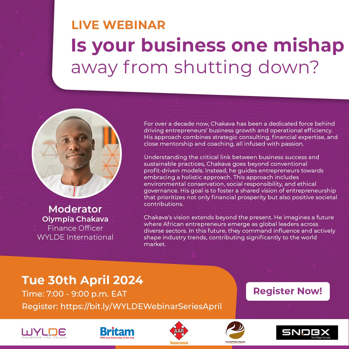 👨‍💼 Meet Our Moderator - Olympia Chakava - Finance Officer - WYLDE International 🔊🔊🔊 For over a decade now, Chakava has been a dedicated force behind driving entrepreneurs' business growth and operational efficiency. 🔥 🔗Registration Link: bit.ly/WYLDEWebinarSe…