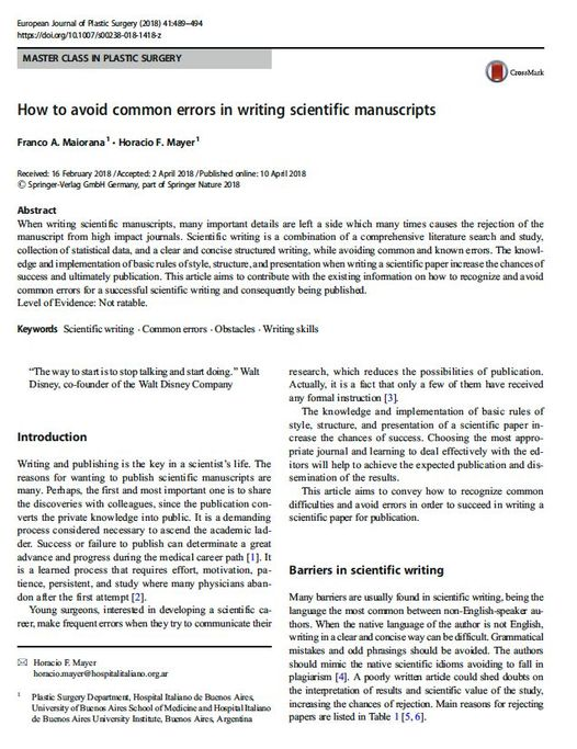 How to avoid common errors in writing scientific manuscripts? 
PDF  doi.org/10.1007/s00238…
#AcademicTwitter #academia #researchers #phd #Researchpaper #researhpapers #AcademicSupport #AcademicWriting