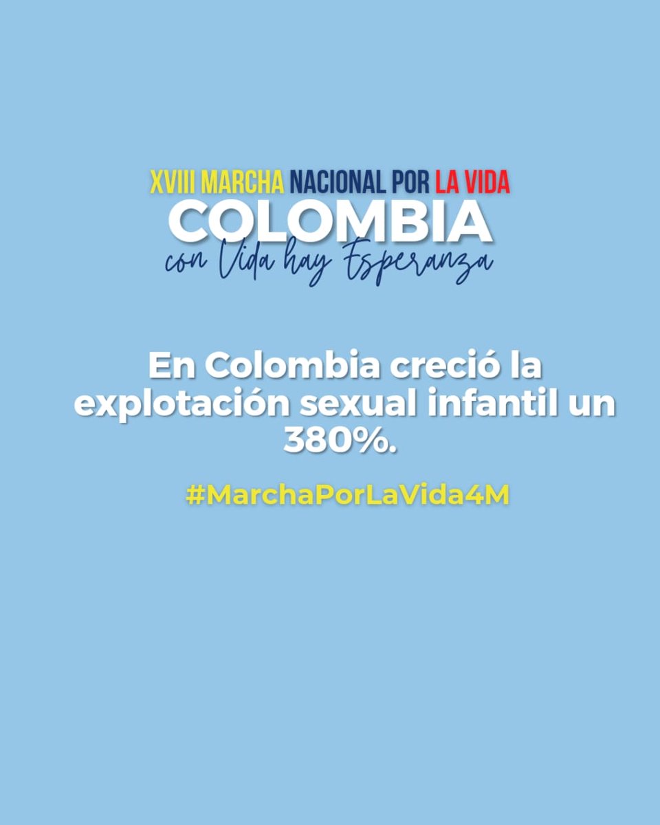 #ConVidaHayEsperanza #MarchaPorLaVida4M  @UnidosxlaVidaCo #Colombia #4deMayo
#NoAlMaltratoInfantil #NoAlAborto #MarchaPorLaVida4M