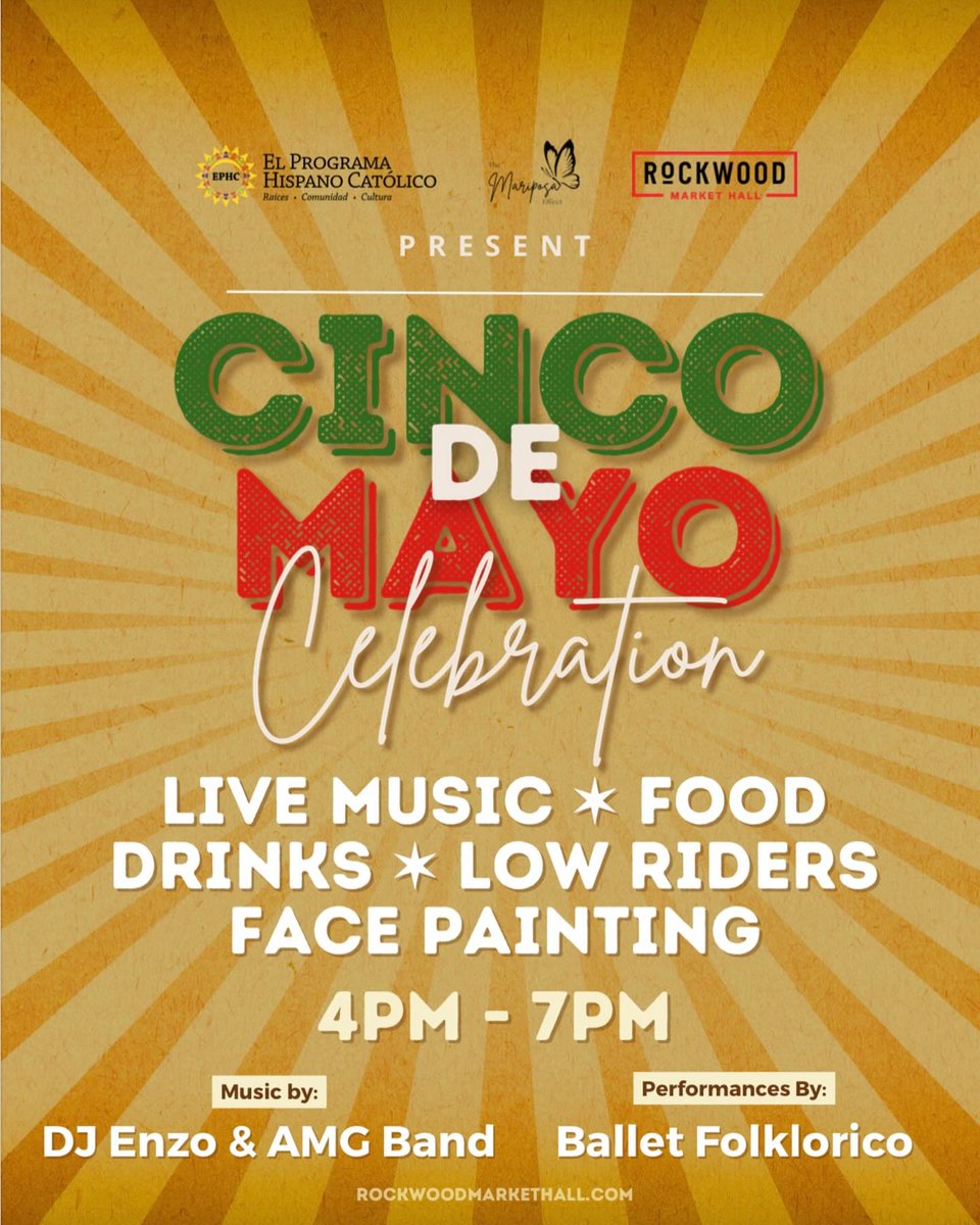 Join us for a vibrant Cinco de Mayo celebration! 

Sunday, May 5, 2024
4:00 PM to 7:00 PM
Rockwood Market Hall
458 NE 185th Avenue
Portland, OR, 97233

#cincodemayo #ballet #livemusic #artisanmarket #GreshamOR #southeastportland