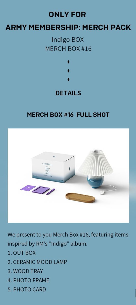 BTS MERCH BOX #16 RM Indigo Box 未開封　ランプ BTS Merch Box #16 Full Set Indigo Box Ceramic Mood Lamp RM ARMY
