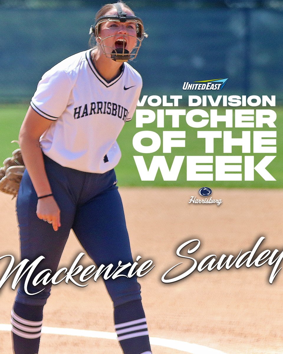 Mackenzie Sawdey earned three wins inside the circle, struck out 15 batters, and helped #pshbgsoftball clinch home field for the upcoming Volt Division Tournament. Now, she's the @GoUnitedEast Volt Division Pitcher of the Week for the second time! #d3softball | #PrideSpiritHonor
