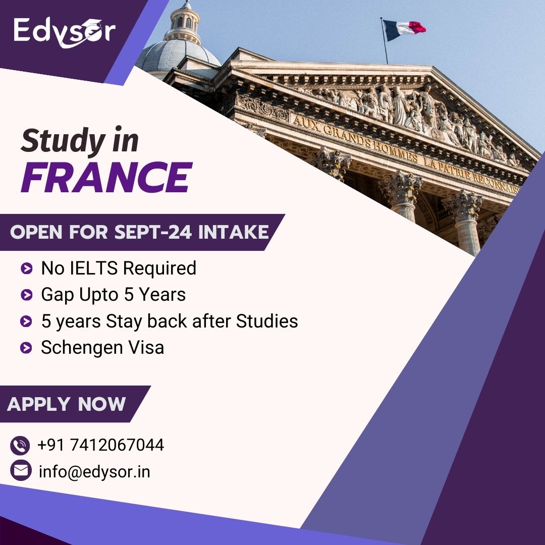 Study in France | Open For Sept-24 Intake
- No IELTS
- Gap Upto 5 Years
- Schengen Visa
- 5 Years Stay Back after Studies
 Apply Now Today with Us: bit.ly/3U1gMkr

#StudyInFrance #NoIELTS #GapAccepted #SchengenVisa #StayBackOption #studytwt #Twitter