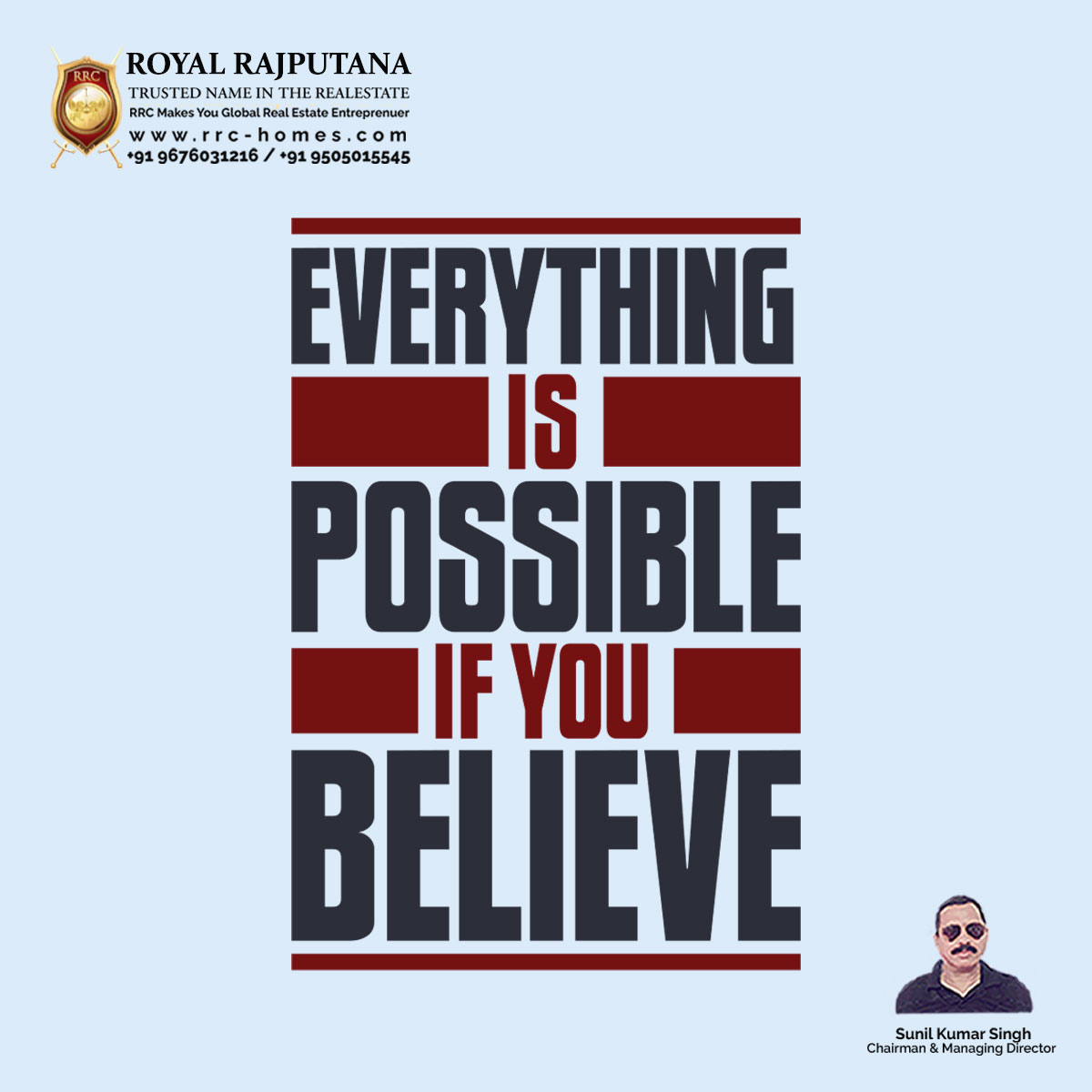 Everything is possible if you believe #royalrajputana #royalrajputanahomes #rrc #rrchomes #sale #lease #rent #propertyservices #partnership #everything #possible #believe #motivational #quote