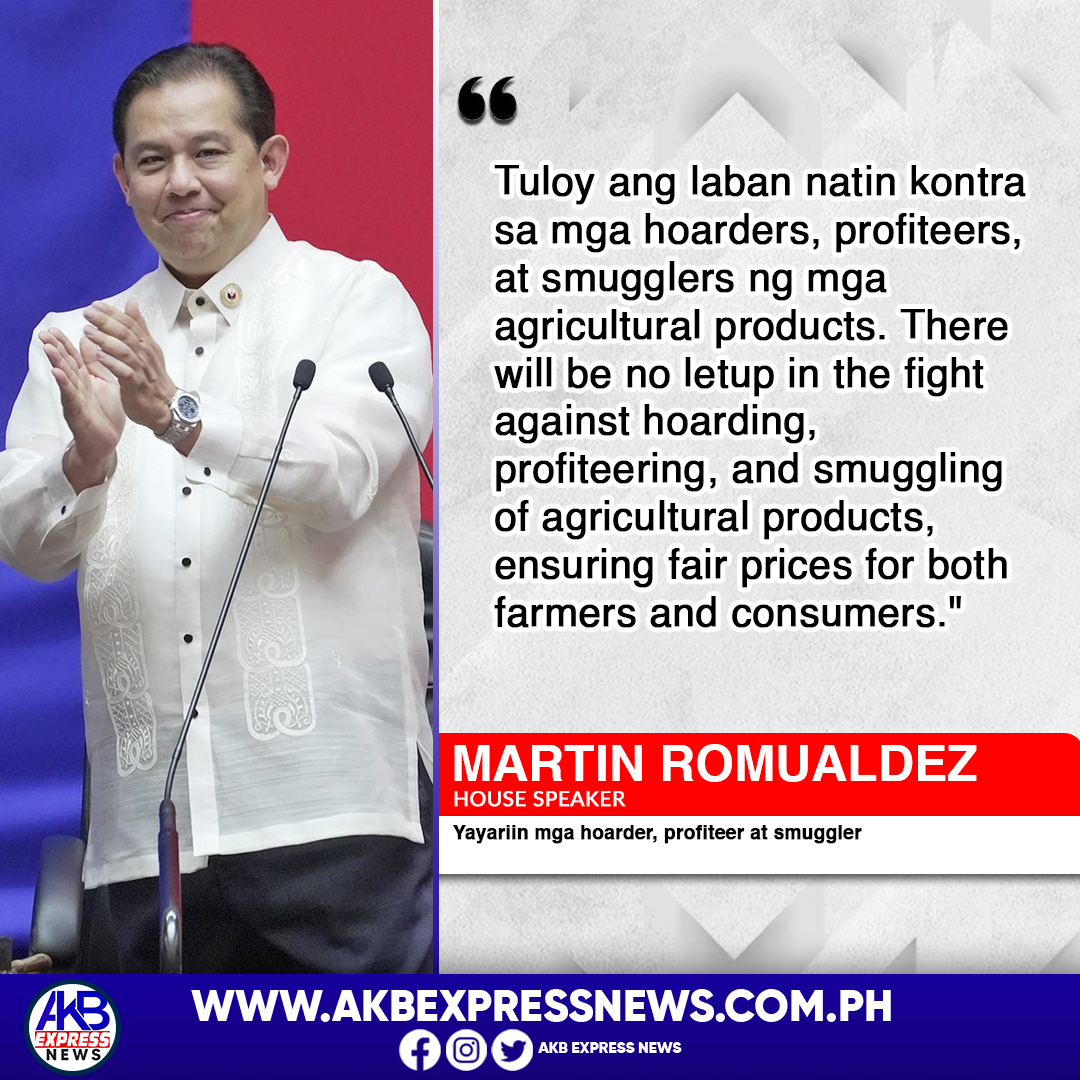 Humanda na kayo!

Pagtutuunan ng pansin at mas palalakasin ng House of Representatives ang kanilang laban sa mga hoarders, profiteers, at smugglers ng mga produktong agrikultura.

BASAHIN: akbexpressnews.com/bawal-gahaman-…