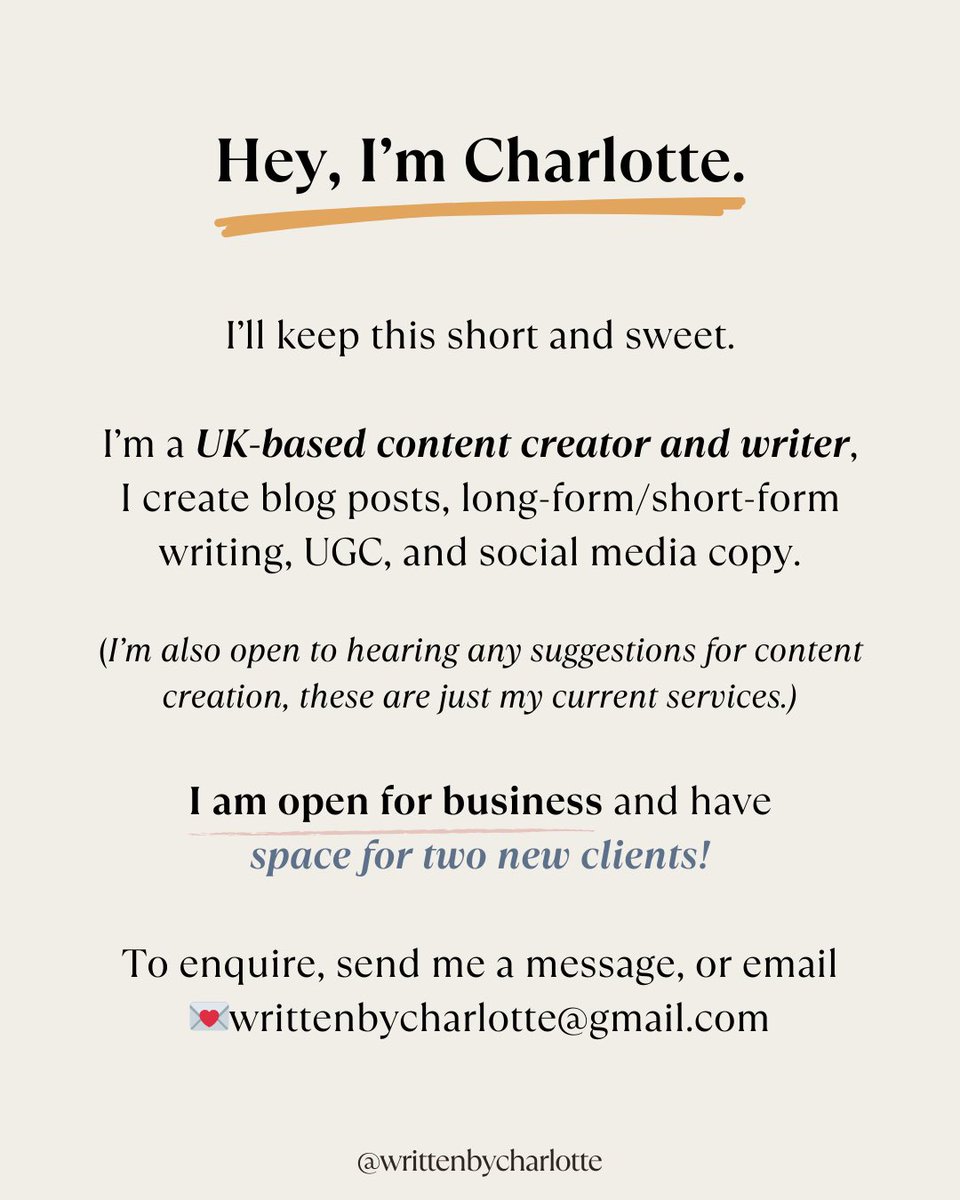 Ooooh I’m excited ✨ 

There’s space for new clients to work with me ✌🏻

Need someone to manage your blog content? Create social copy? Or maybe revamp your existing stuff? 

Drop me a message or email 💌 

#freelancewriters #contentcreators