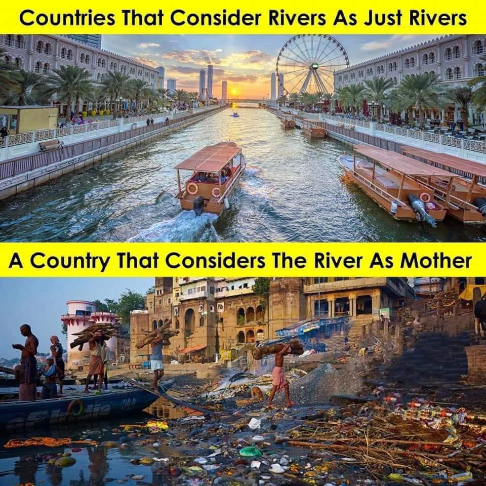 जो देश एक नदी को नदी मानते हैं उनके यहाँ देखिए और नदी को गंगा माँ मानने वाले भारत में काशी में गंगा माँ का हाल देखिए !#CleanRivers: Lifelines of Bharat!