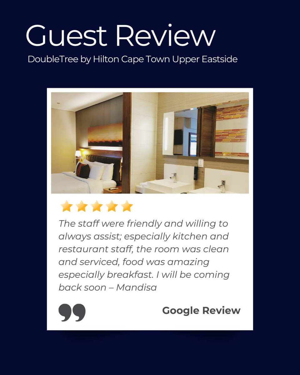 ✨'I will be coming back soon!'✨

#guestreview #thankful #grateful #service #teamdoubletree #hotel #woodstock #capetown #accommodation