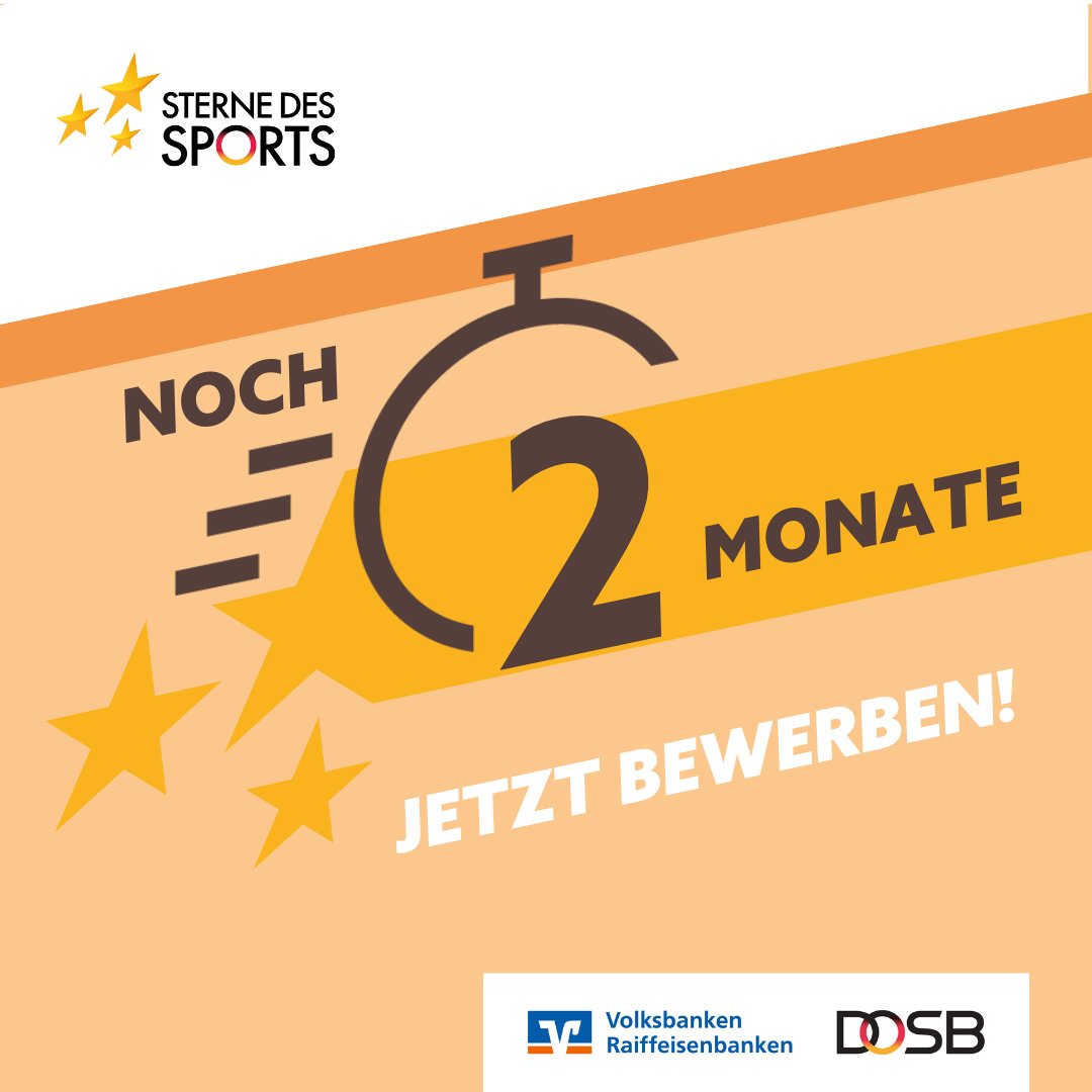 🔜 Am 30. Juni ist Anmeldeschluss für die #Sterne2024! 
✨ Seid dabei und sichert euch die Wertschätzung, die euer Verein verdient! 🤩 #EchtGoldWert

⭐ Hier findet ihr alle Infos: sterne-des-sports.de 👈
#SterneDesSports #Volksbanken #Raiffeisenbanken @bvrpresse