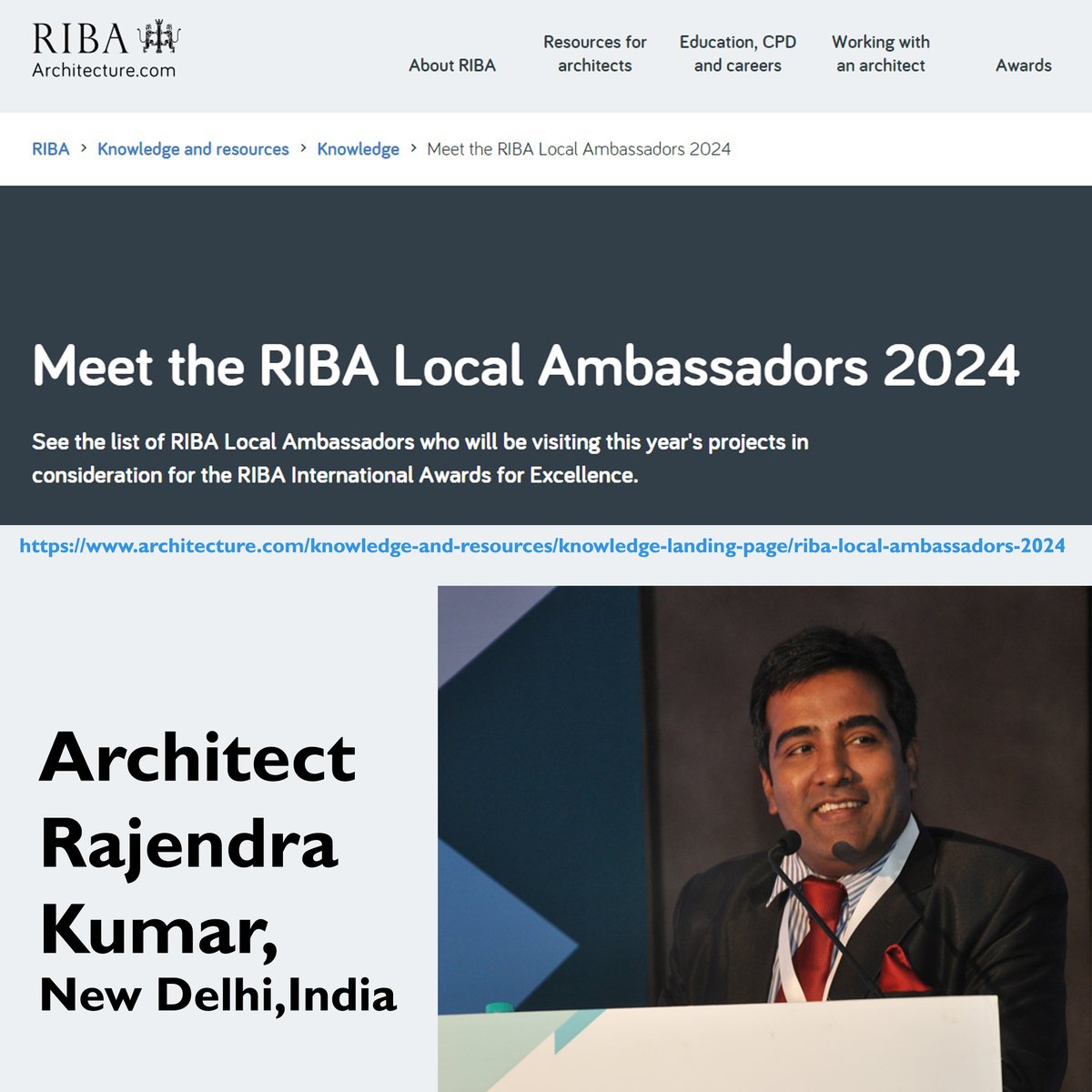 With immense pleasure, i inform that I am appointed as Local Ambassador of Royal Institute of British Architects (RIBA), UK.
#RIBAawards @RIBA