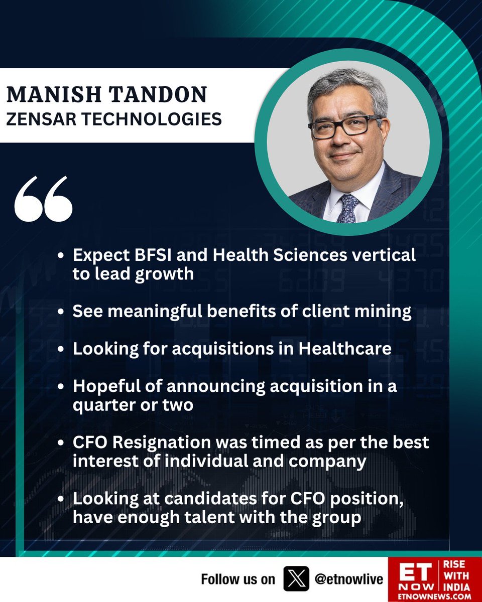 #OnETNOW | 'Looking at candidates for CFO position, have enough talent with the group,' says Manish Tandon of Zensar Technologies @Zensar