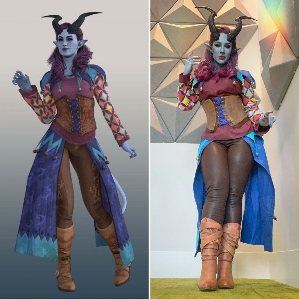 Did a little “cosplay vs character” with Afira and I’m pretty stoked with the side by side! 💙 

Hopefully it gets the @baldursgate3 @larianstudios tick of approval ✅