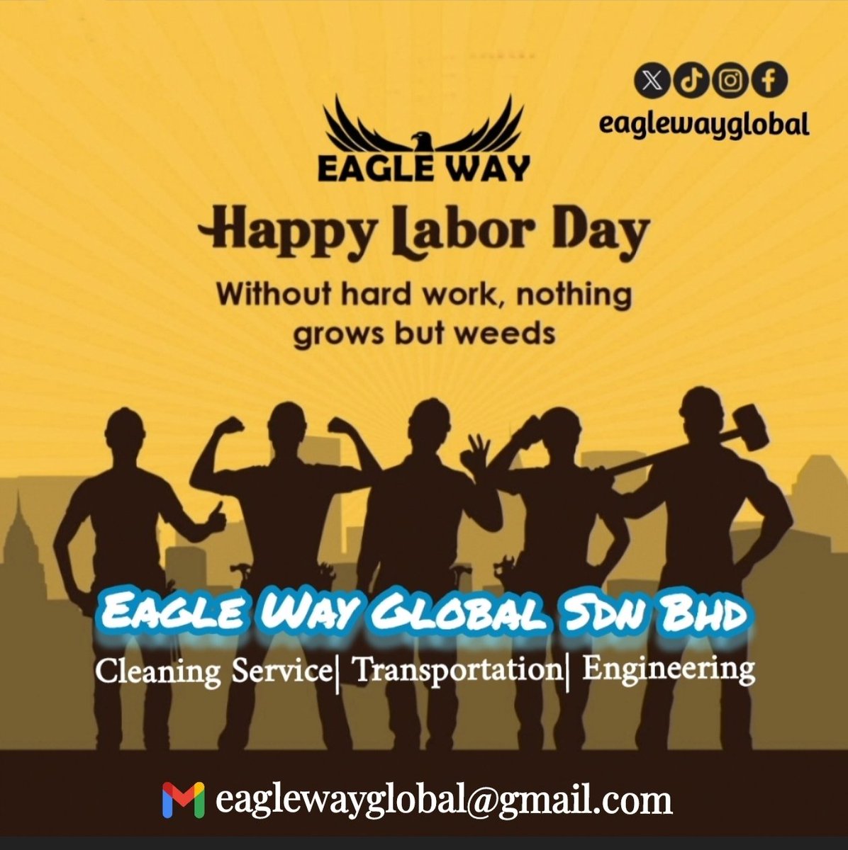 May all workers be empowered to pursue their passions and dreams, and to achieve their full potential. Happy Labour Day.
#eaglewayglobal 
#eagleway 
#haripekerja 
#laborday 
#labourday 
#happylabourday
