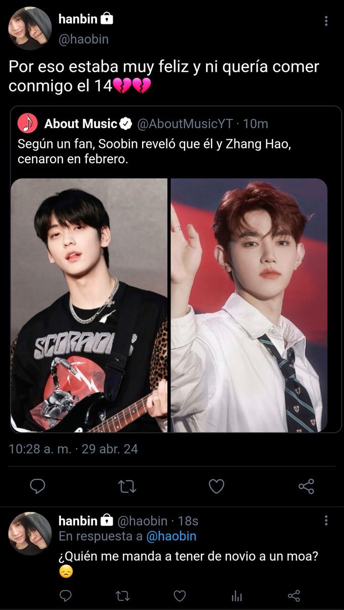 mini au soojun &amp; haobin || celos

Gracias a un rumor, los celos de dos personas salieron a flote provocando un caos en twitter