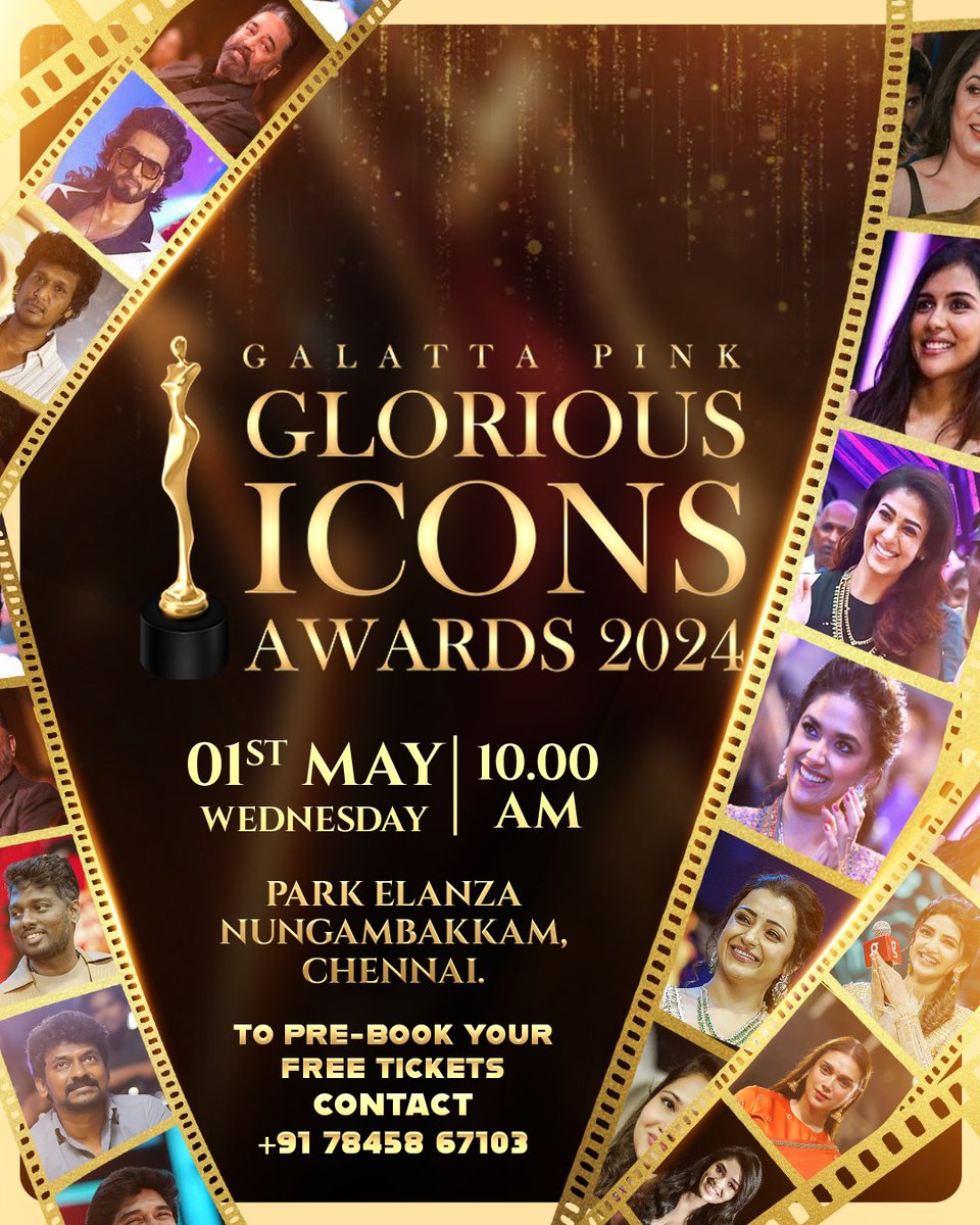 Get ready to celebrate excellence in style!🎉Join us at the #GalattaPinkGloriousIconsAwards 2024 on May 1st at 10 AM, hosted at the prestigious Park Elanza in Nungambakkam, Chennai. Meet your favorite icons, soak in their remarkable achievements, and make unforgettable memories!…