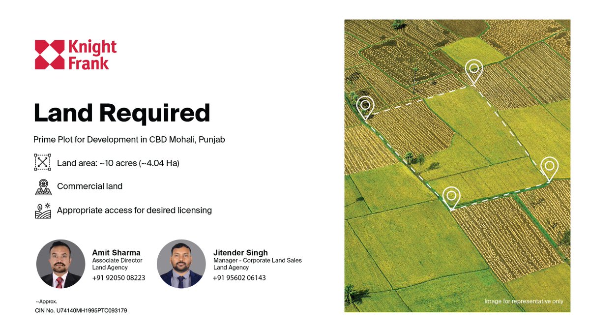 Inviting enquiries to source prime land for commercial development in the heart of Mohali's CBD. Contact your partners Amit (+91 92050 08223) / Jitender (+91 95602 06143) today to explore this exciting opportunity.

#RealEstate #LandRequired #CommercialRealEstate #PropertySearch