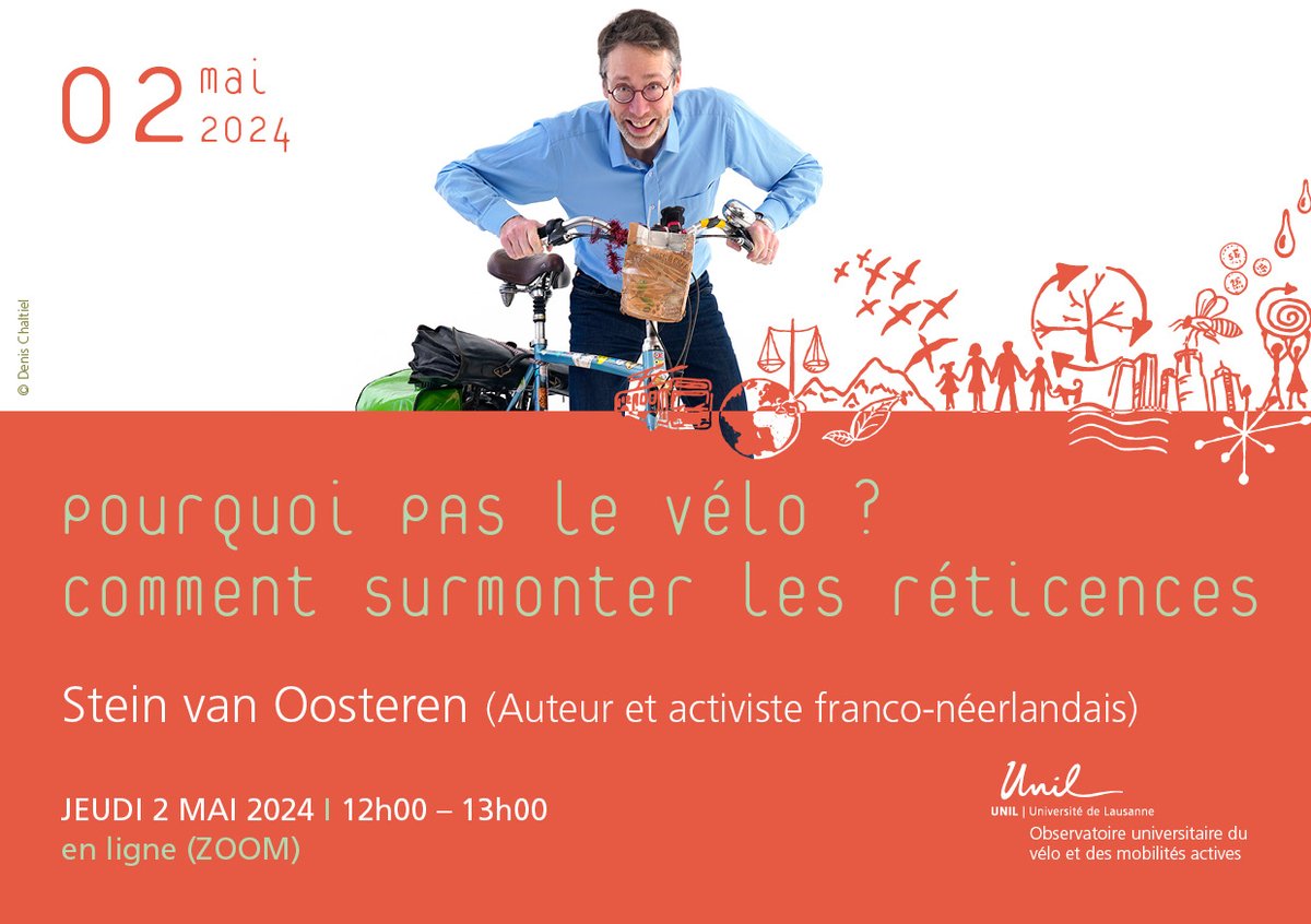 ⁉️Pourquoi PAS le #vélo? Comment surmonter les réticences Rejoignez-nous ce jeudi à 12h00 pour la conférence de Stein van Oosteren @LCyclable! ✍️Lien zoom: unil.ch/ouvema/unpacki… Organisé par #OUVEMA @unil