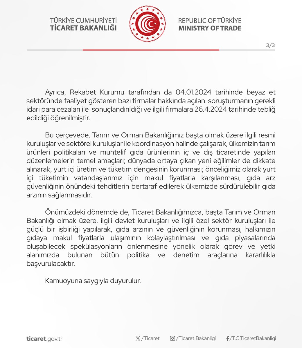 Kanatlı Et İhracatının Sınırlandırılmasına Yönelik Alınan Tedbir Hakkında Basın Açıklaması (30.04.2024)