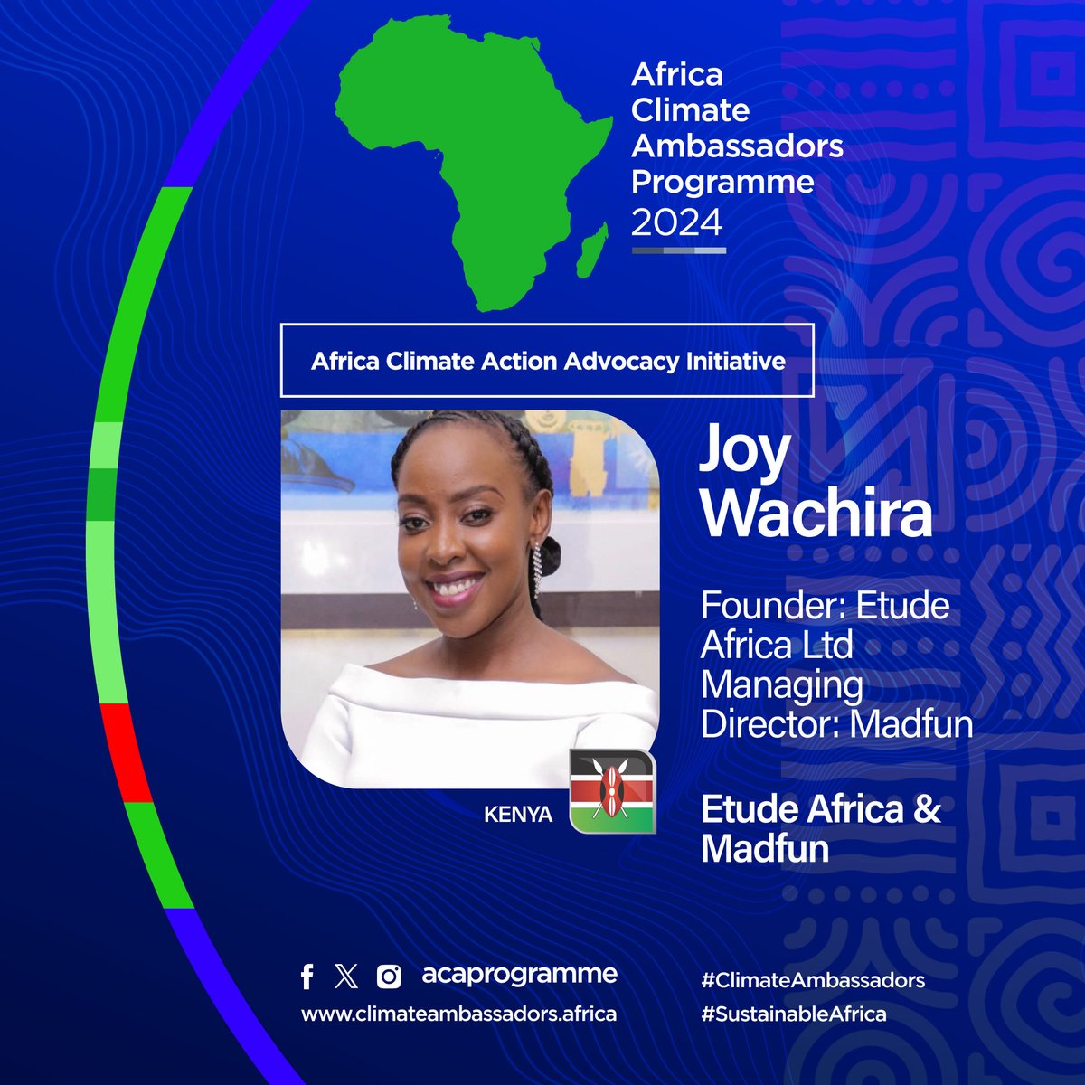 Meet ACAP Ambassador, @Joywachira from Kenya, Founder, @etudeafrica Ltd., and Managing Director at @weare_madfun. She has extensive experience in the entertainment industry, producing world-class events and concerts. She joins the programme under the Creative Economy pillar.